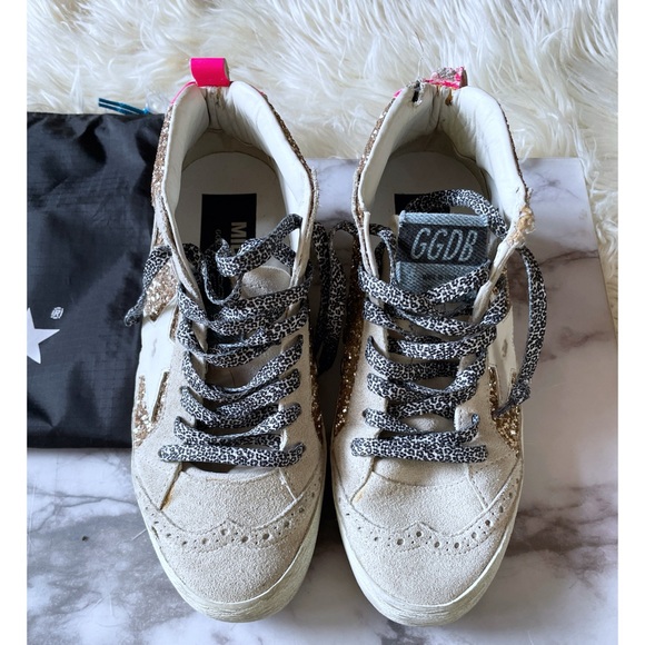 Authentic Golden Goose Mid Star Glitter Upper Maculated Print High top Sneakers - Picture 13 of 16